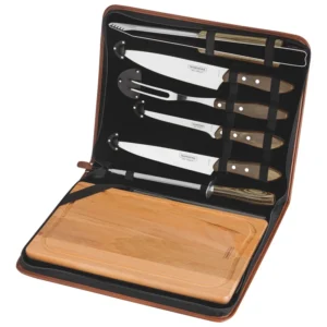 Kit Churrasco Aço Inox + Tábua C/ Estojo 8 Peças